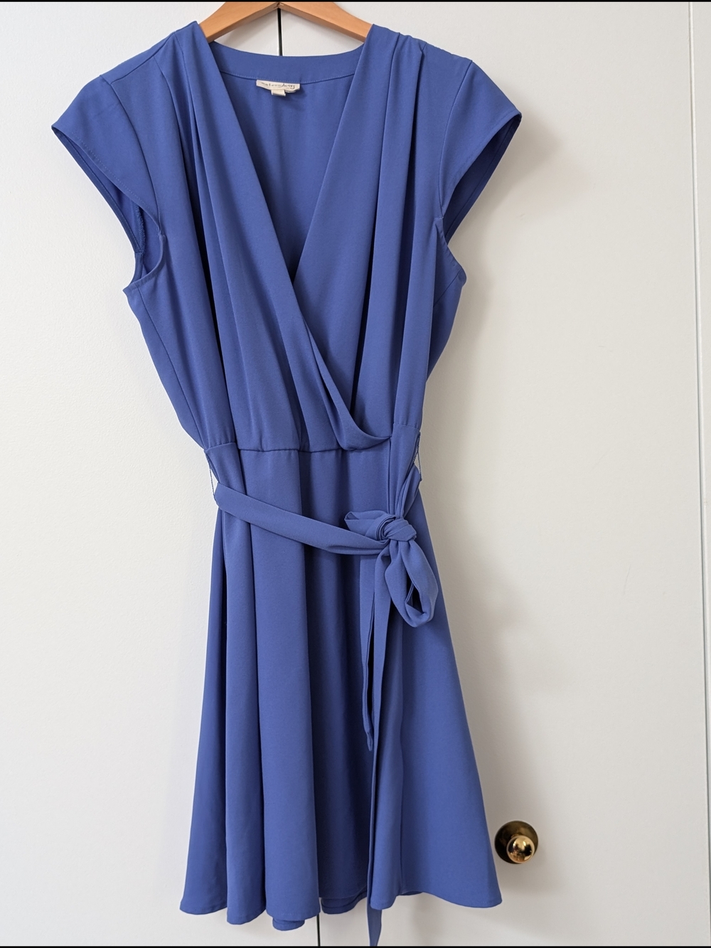 Maison Jules Periwinkle Faux-Wrap Tie-Waist Midi Dress
